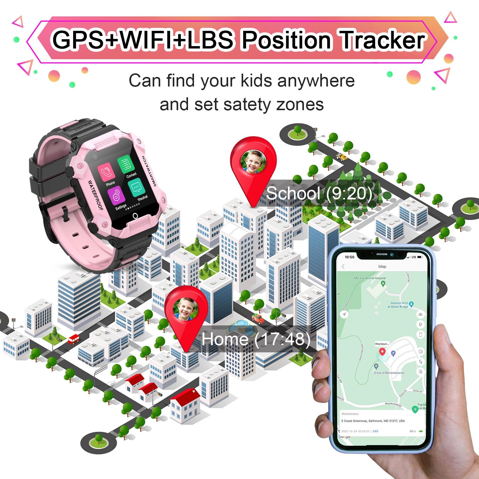 4G GPS for with SIM Card, 1.4″ Touch Screen for Boys Girls Gift, Watch with V…