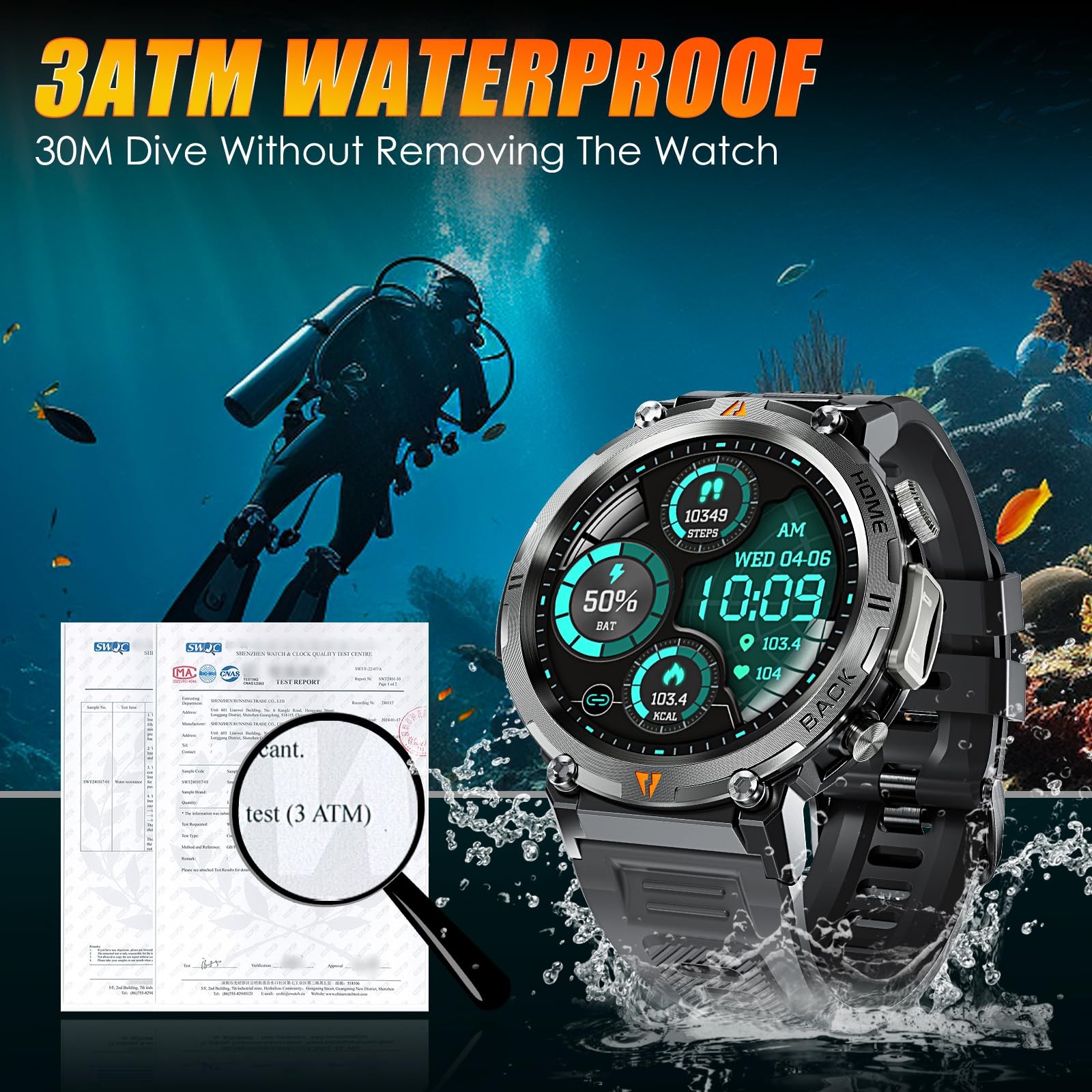 EIGIIS Military Smart Watch for Men Tactical Rugged with 1.45, Black