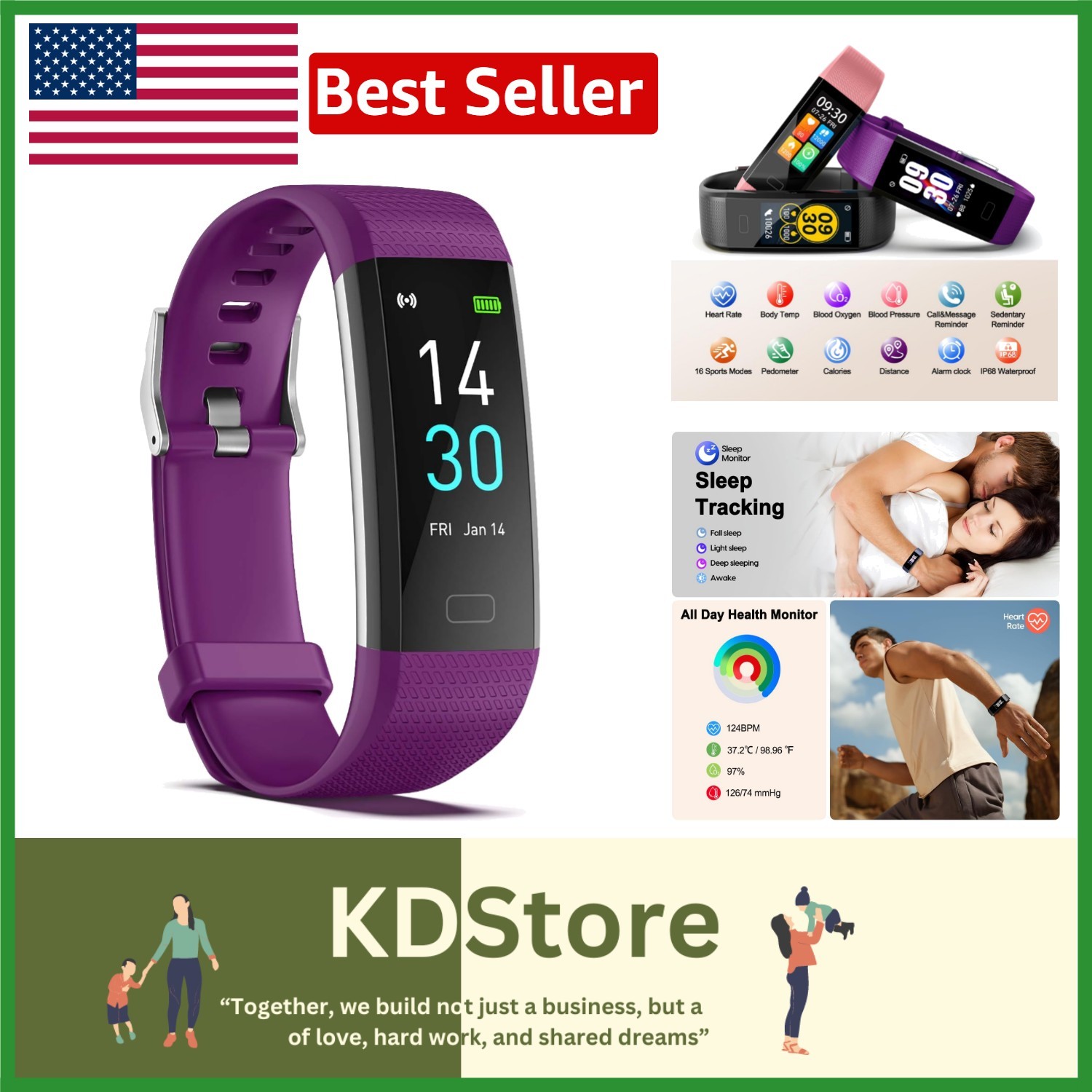 Activity Tracker Watch: Waterproof, Heart Rate & Sleep Monitoring – Purple