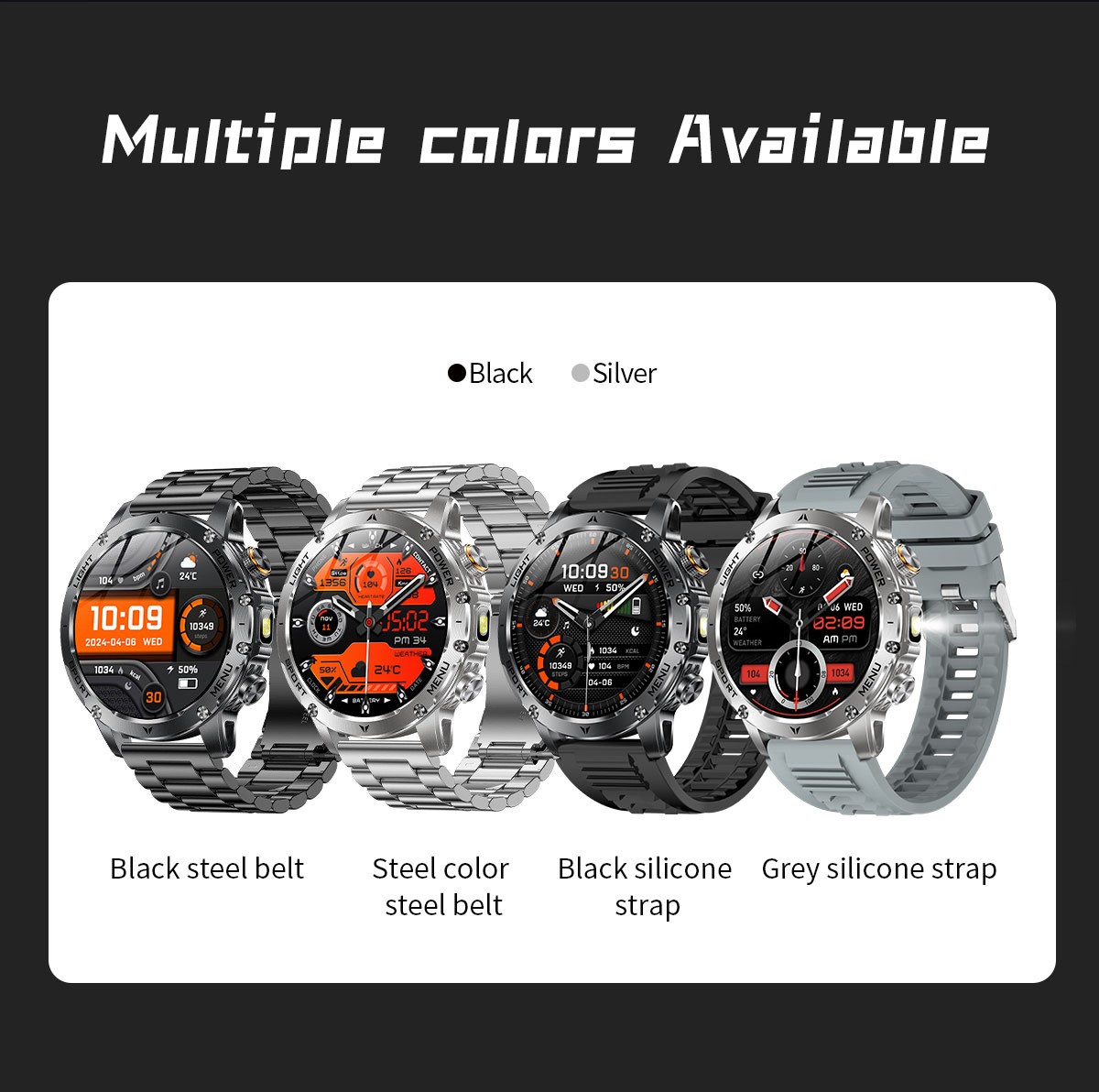 Tactical Smart Watch Men 1000mAh Battery LED Torch Blood Pressure Waterproof
