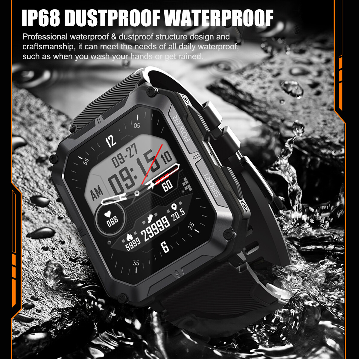 Man Sports Outdoor Waterproof Smart Watch For Rugged Tactical Fitness Tracker
