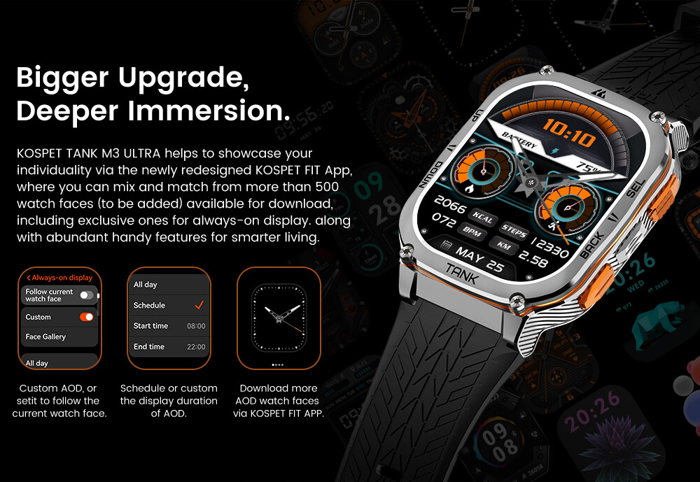AMAZTIM TANK M3 Ultra GPS Smart Watch Men 480mAh 50M Waterproof for Android IOS