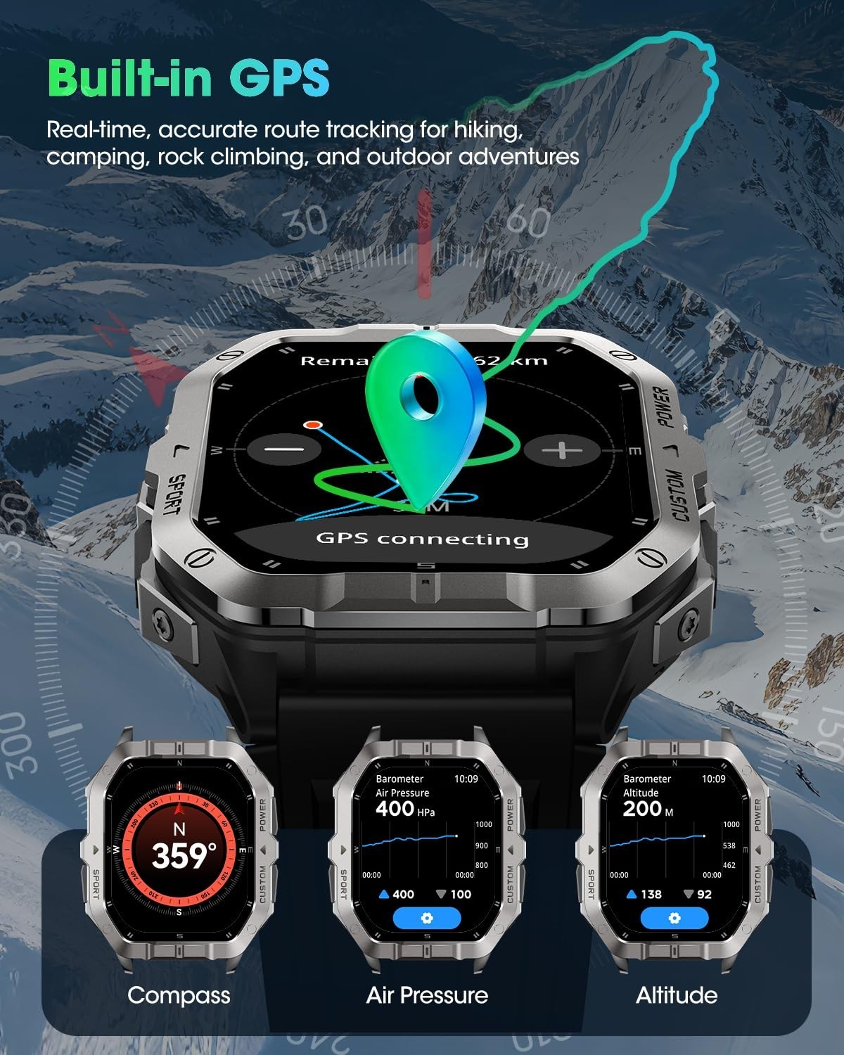 Military Smart Watch with GPS, Bluetooth Calling, 100+ Sport Modes, Heart Rate &
