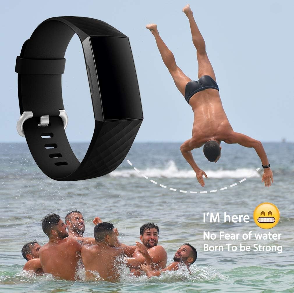 Large Black Waterproof Watch Strap for Fitbit Charge 4 / Charge 3 – Compatible B