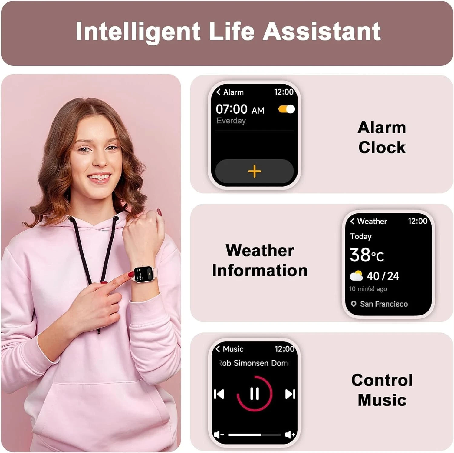 2026 Smart Watch Women Waterproof Smartwatch Bluetooth For iPhone Samsung