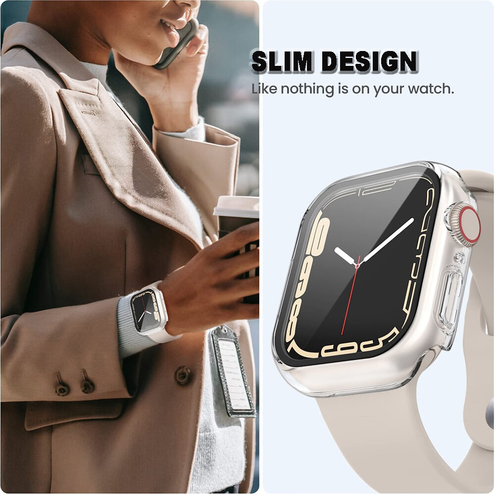 For Apple Watch Series 8 Full Tempered Glass Screen Protector Case Cover 41/45MM