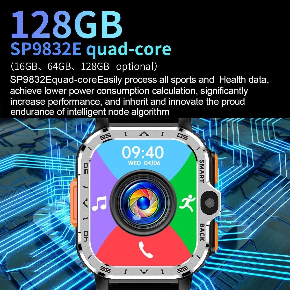 Larger Screen Bluetooth Call Smart Watch 6+128GB Heart Rate Monitor Dual Camera