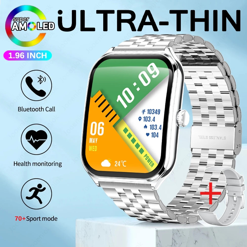 2025 New 7.5MM Ultra Thin Smart Watch Men 1.96″AMOLED Screen Always Show Time