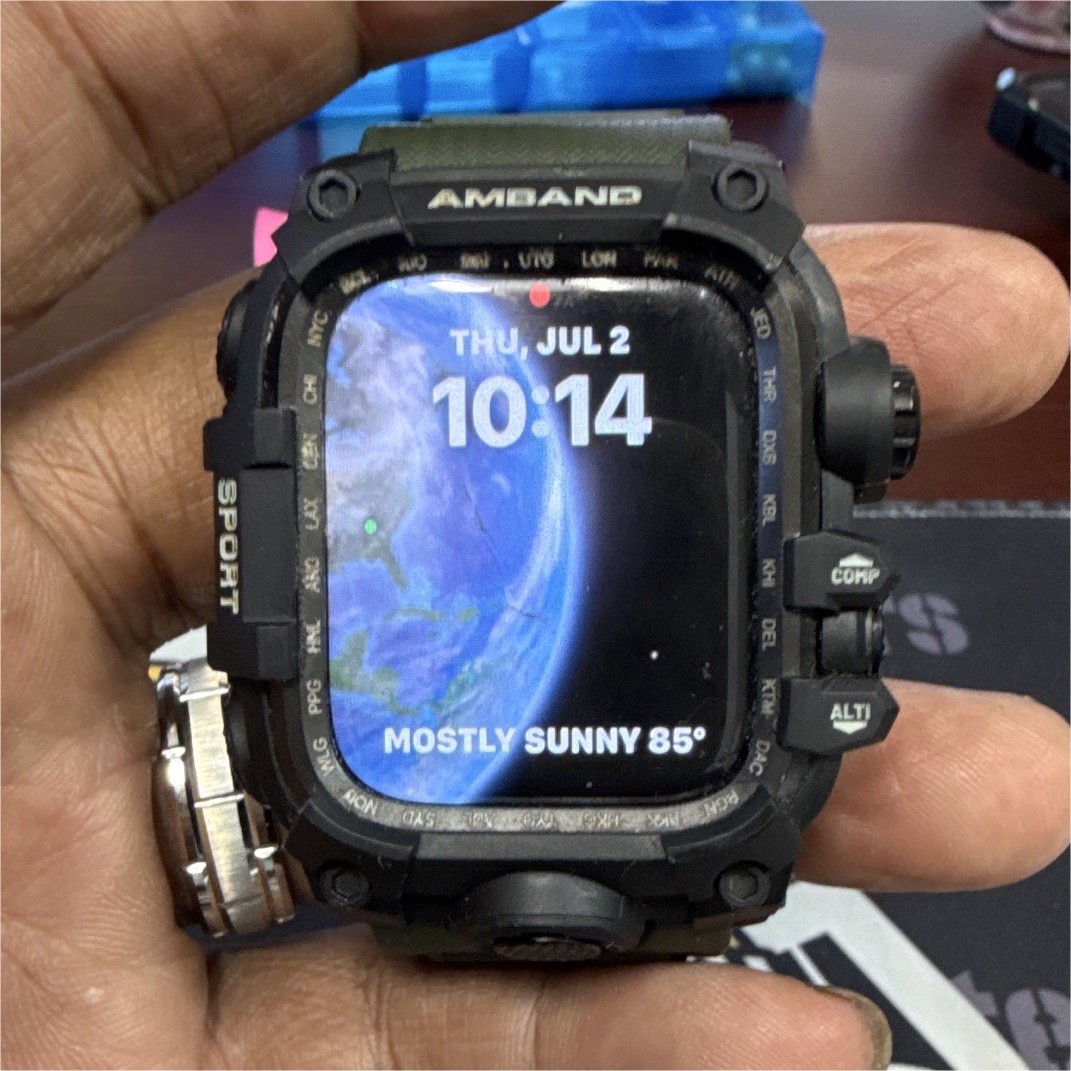Amband Sport Rugged Smart Watch GPS 44mm Black Case Green Silicone Band