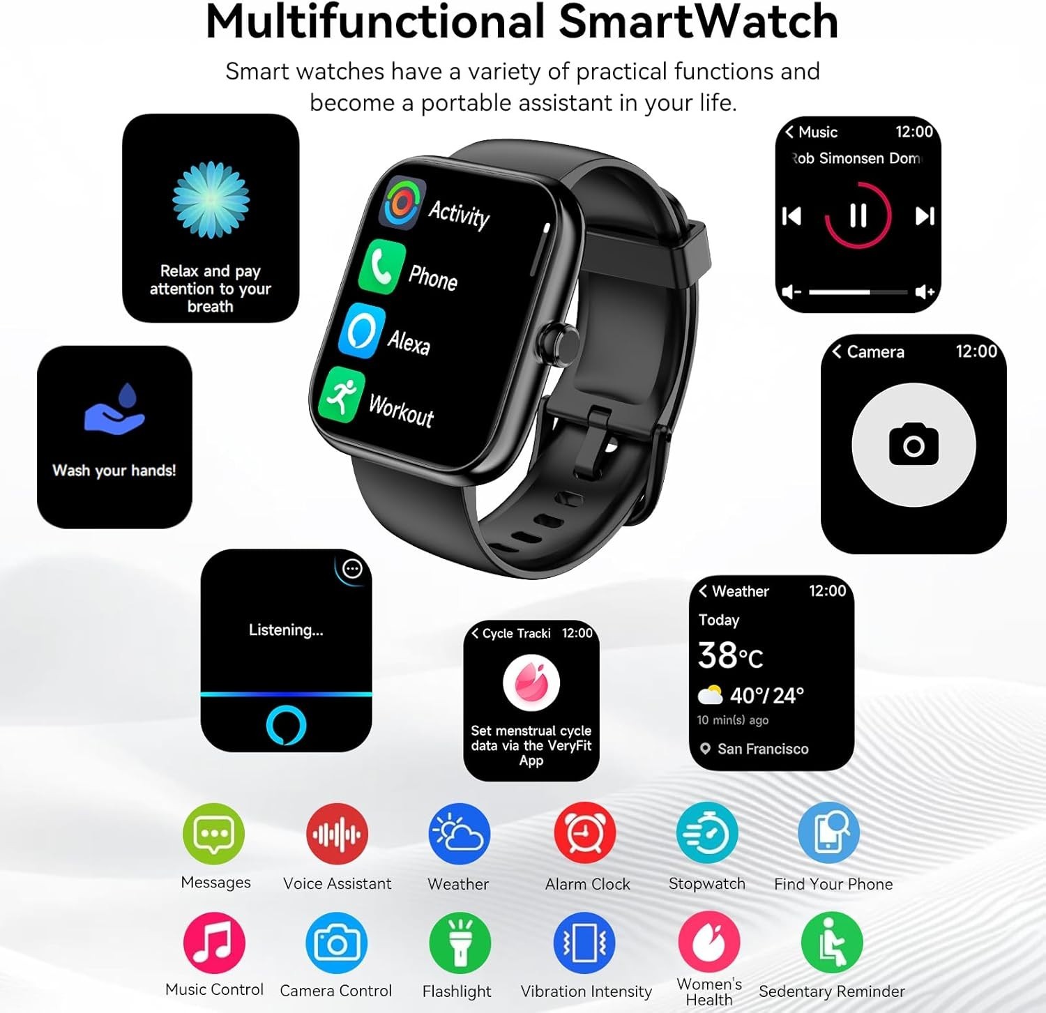 Smart Watch Alexa Built-in Bluetooth Calls 1.83″ HD Fitness Tracker Men Women
