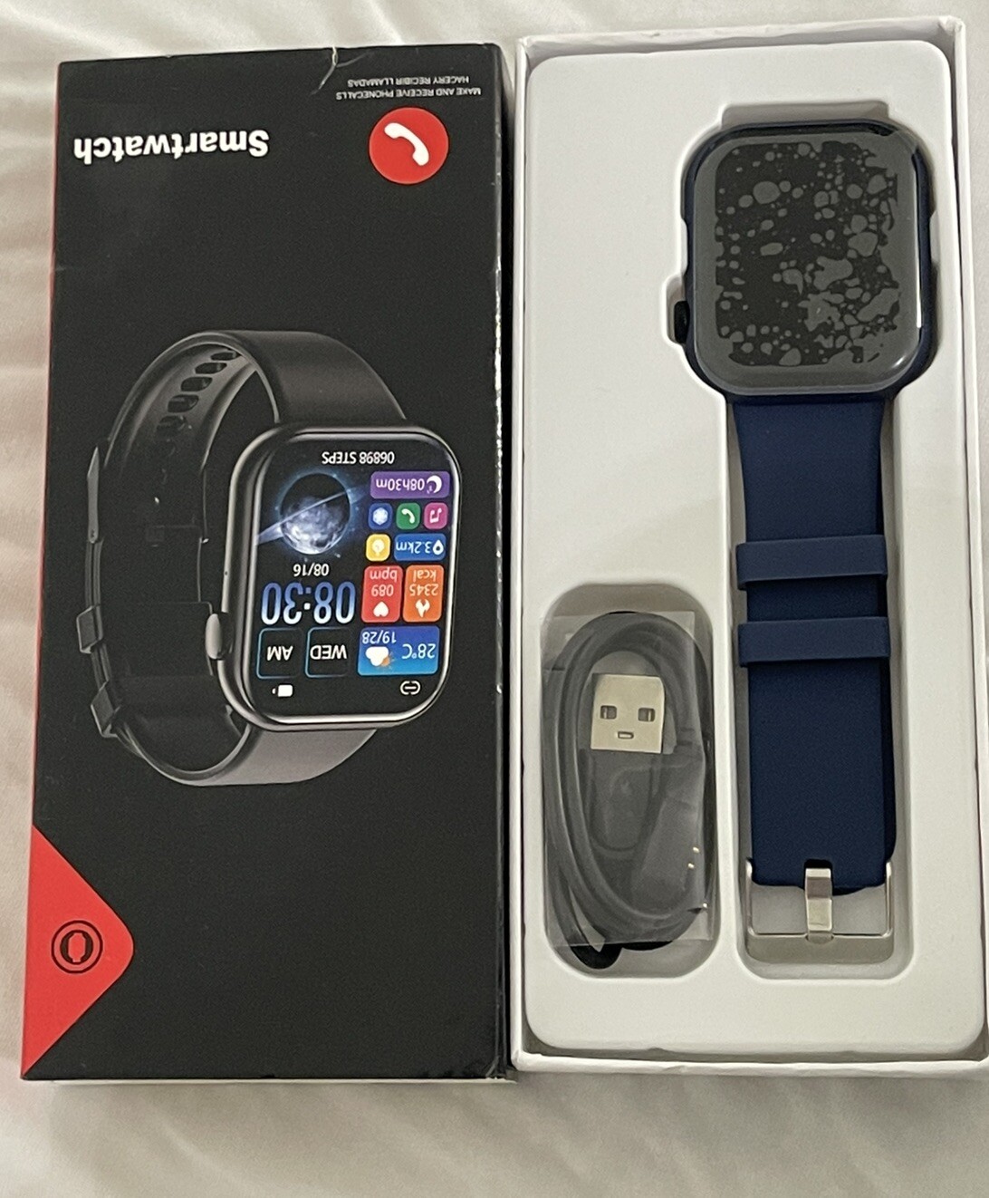 SMART WATCH G28 1.85 INCH DISPLAY WATERPROOF FITNESS HEART RATE / Blue Band