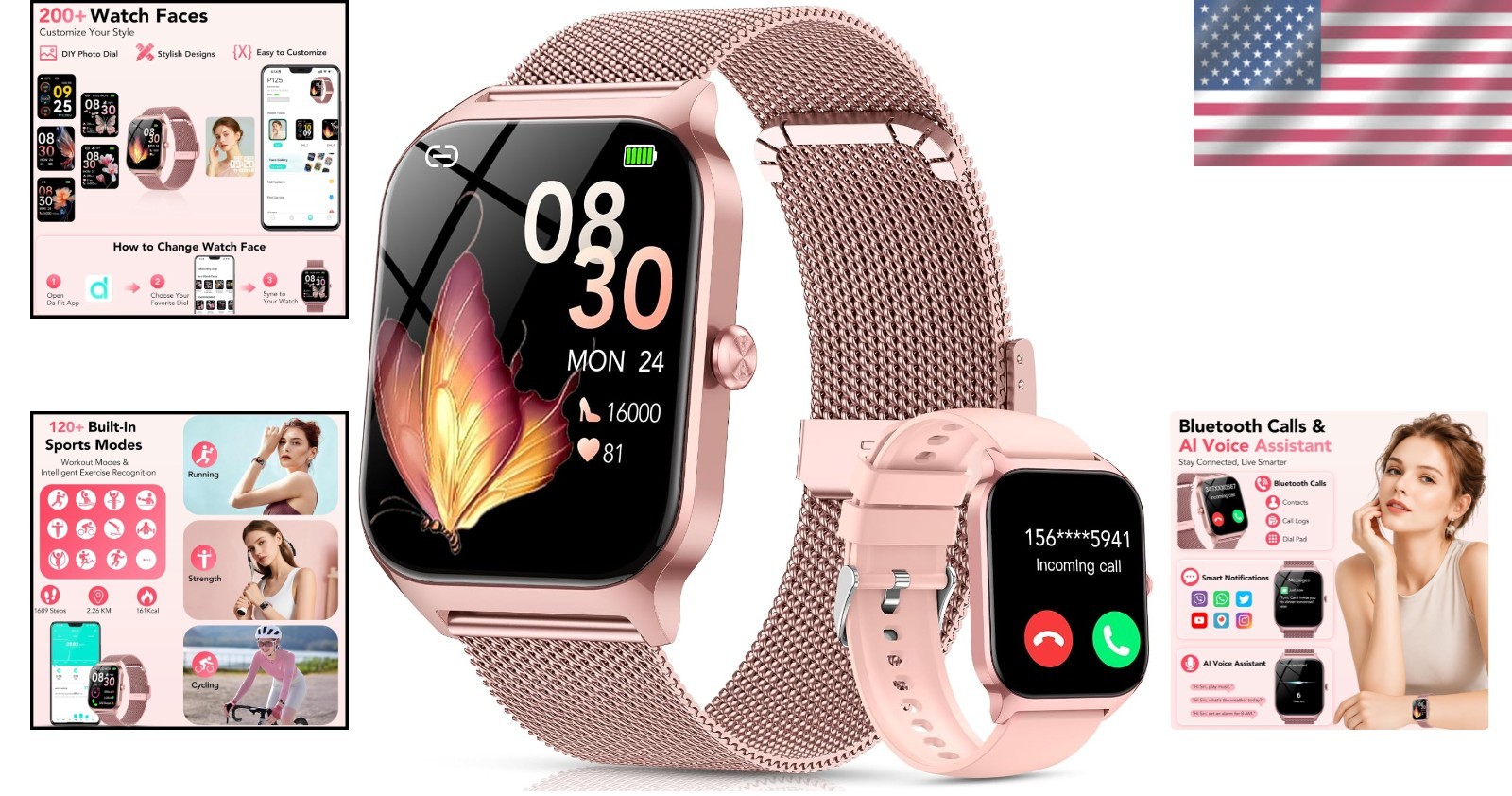 Elegant 1.85″ HD Smart Watch for Women – Fitness Tracker & AI Voice Control