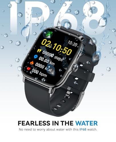 Smart Watch for Women Men iOS Android iPhone Black Silicone IP68