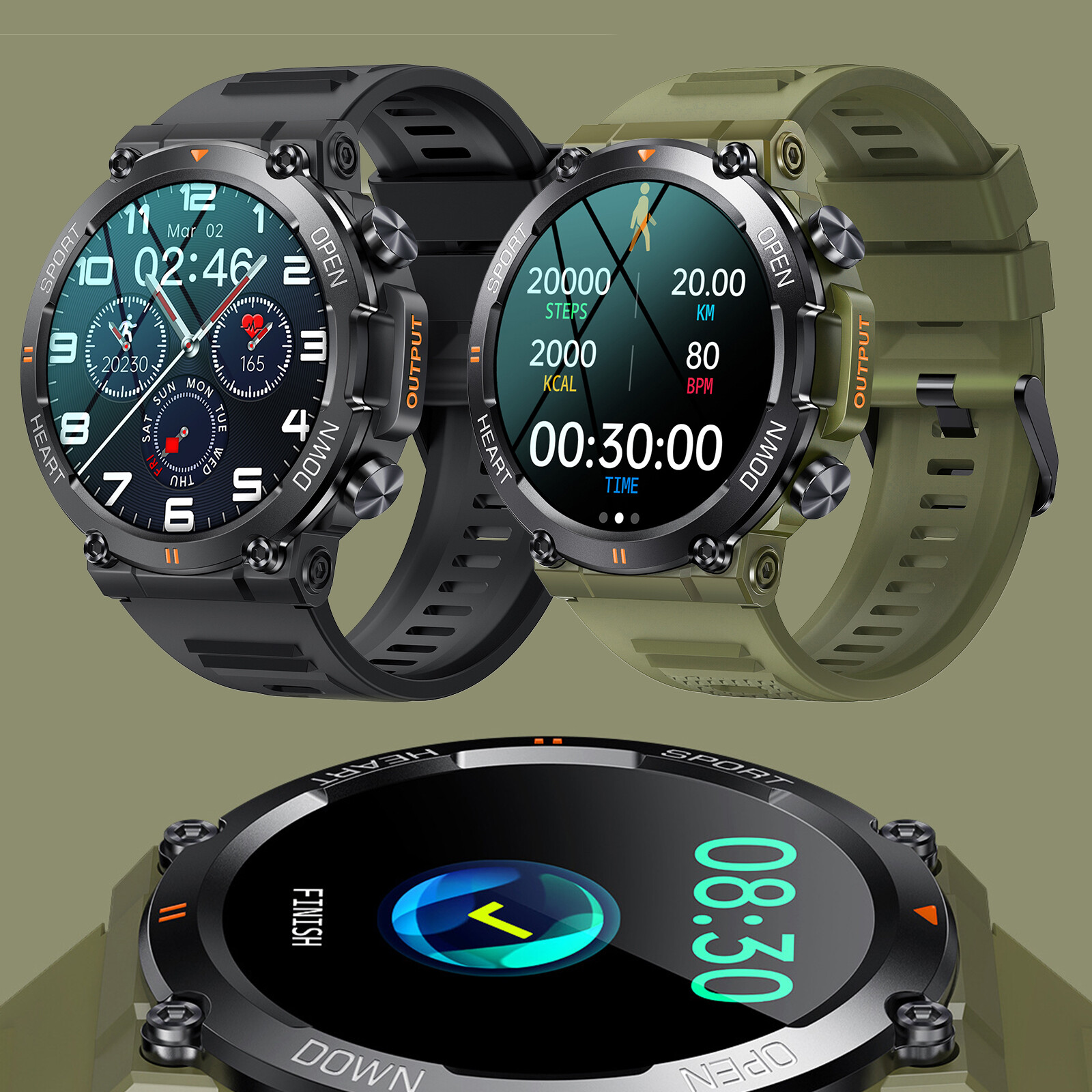 1.3 inch military smart Bluetooth call message multi-function sports watch