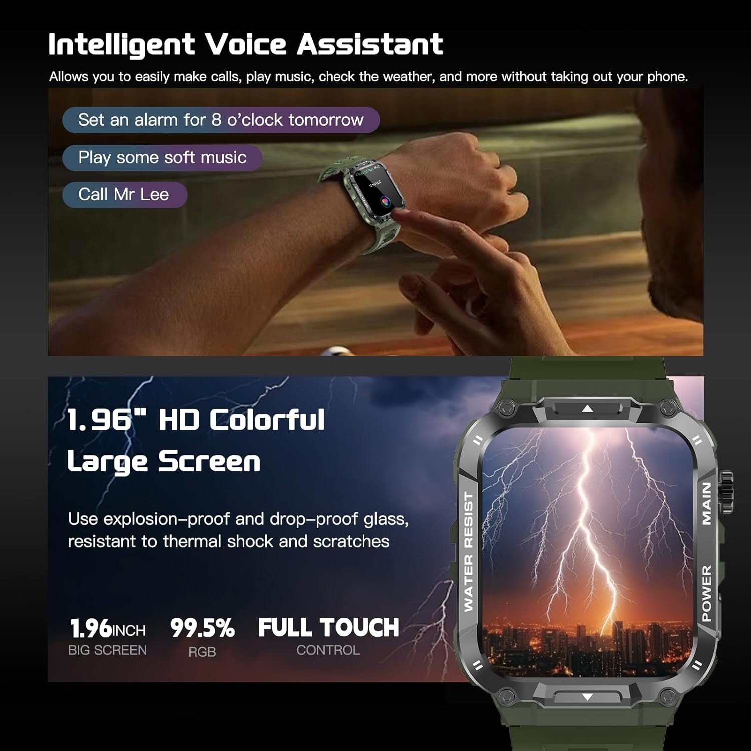 Reloj deportivo con monitor de actividad física frecuencia cardíaca SpO2 y sueño