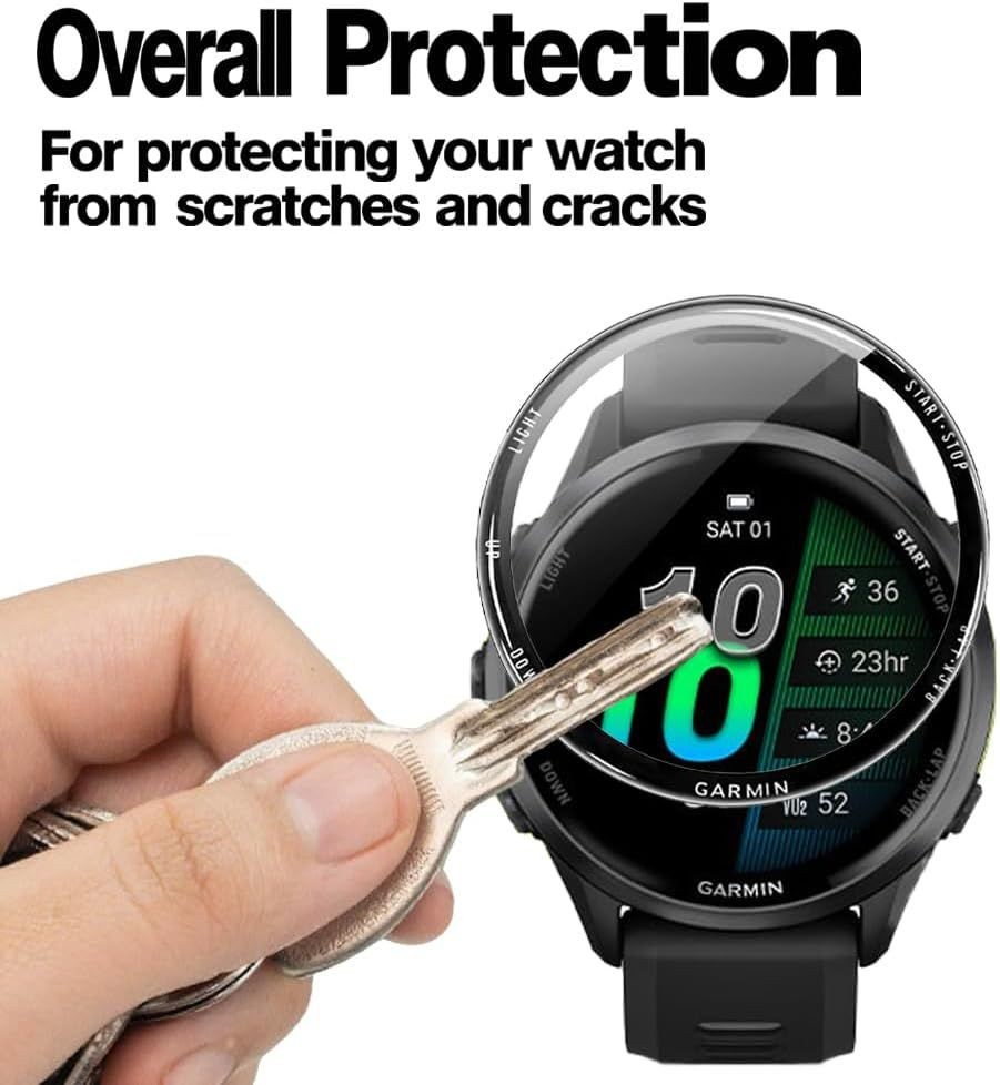 3-PCS 3D Tempered Glass Film & TPU Bumper For Garmin Forerunner 570 47mm Anti-Sc