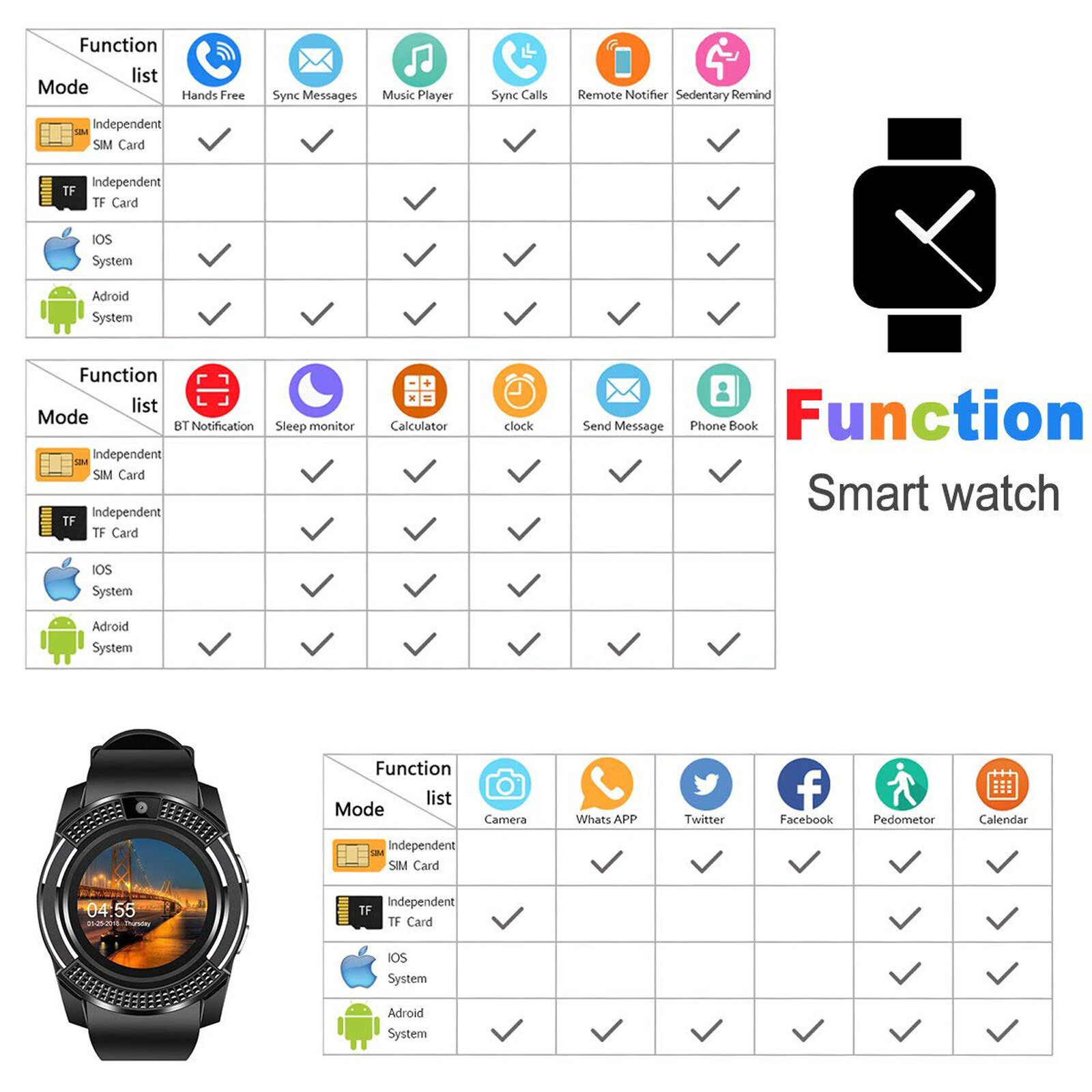 Men Smart Watch Sport Watch Phone Mate Bluetooth Call Reminder For Android