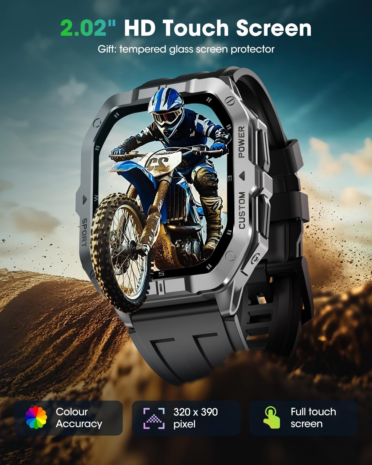 Military Smart Watch with GPS, Bluetooth Calling, 100+ Sport Modes, Heart Rate &