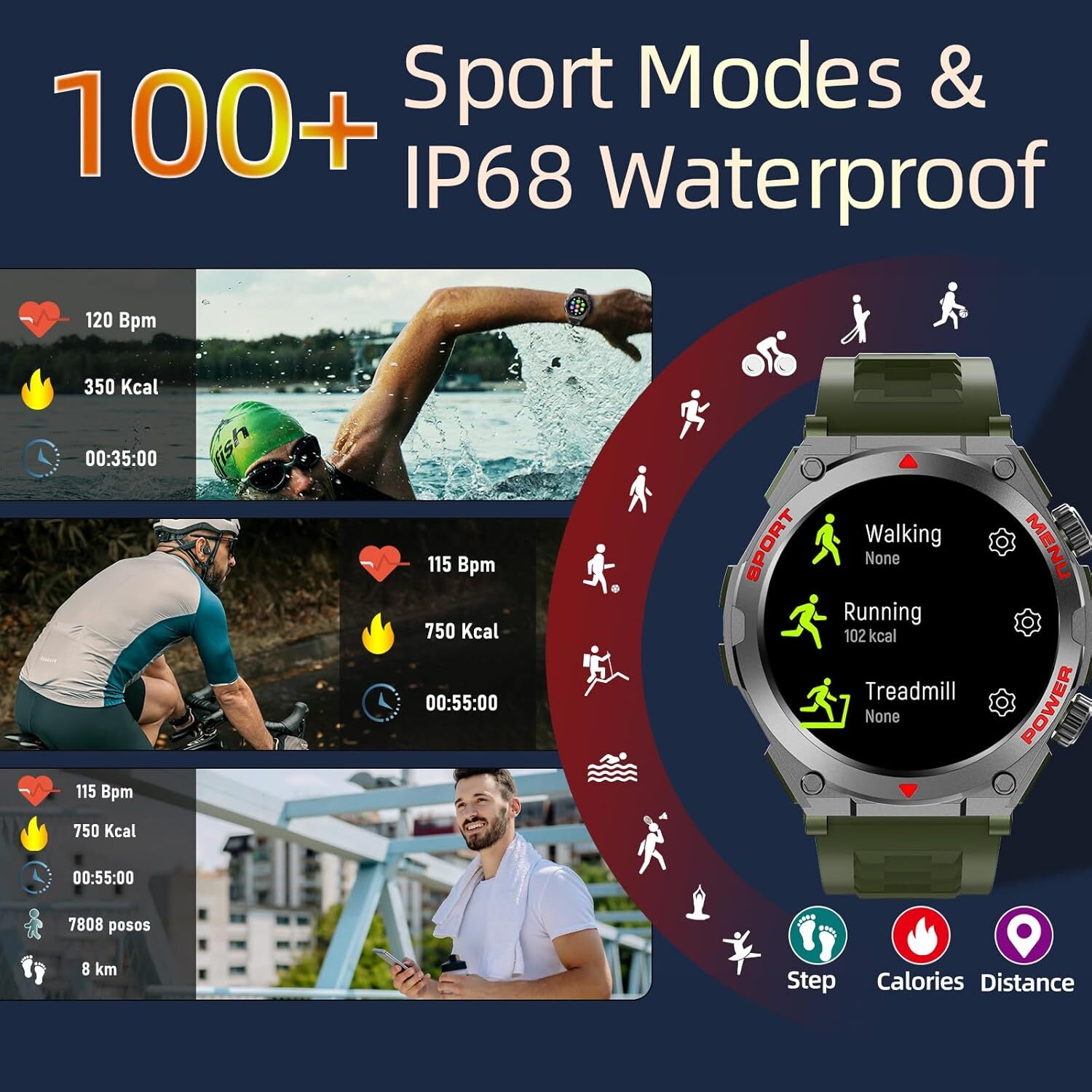 Military Smart Watch Make Call Heart Rate Waterproof for Google Pixel 9 9 Pro