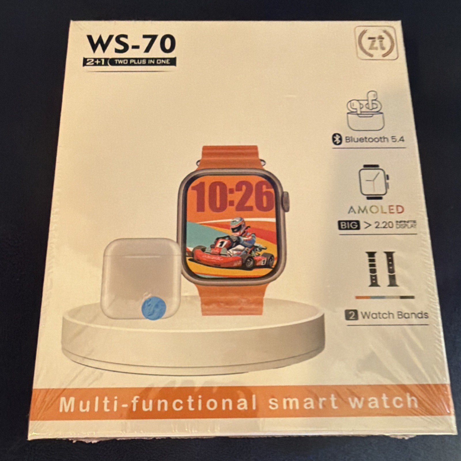 zt WS-70 Smart Watch Titanium 2.20″ AMOLED Orange Silicone Band Fitness Tracker