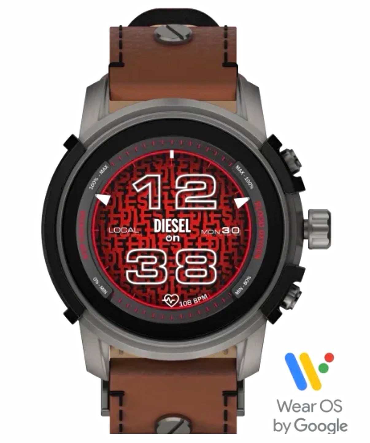 Diesel Griffed Gen 6 Wear OS Smartwatch 48mm Brown Leather HR Gray Steel