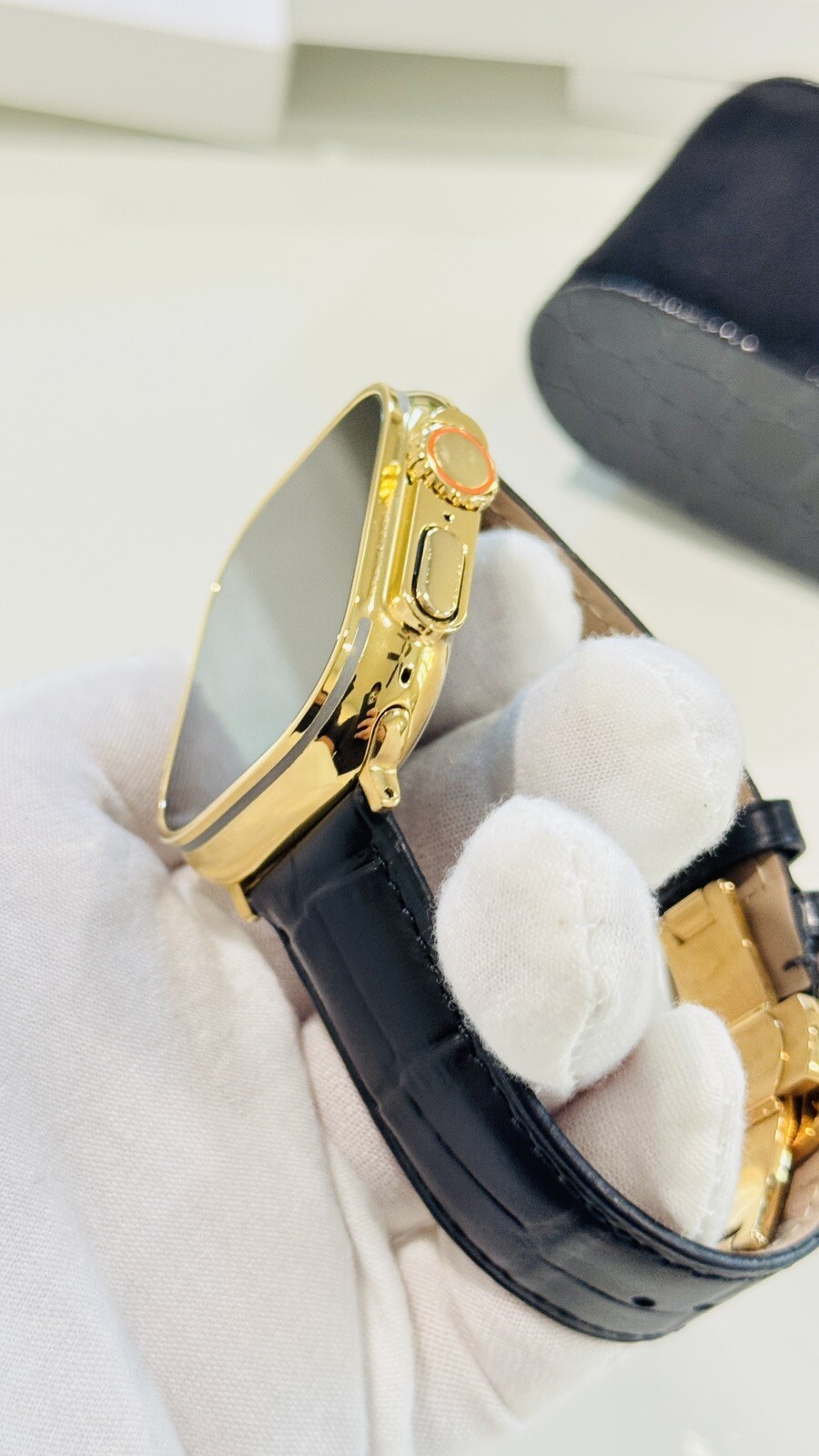 24k Gold Plated Apple Watch ULTRA 2 49mm Black Leather Band Polished CUSTOM