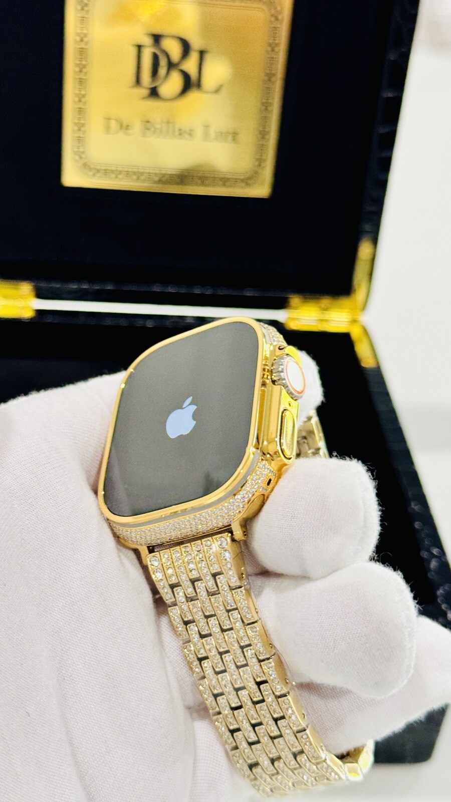 CUSTOM 24k Gold Plated Apple Watch ULTRA 2 49mm Zircon Diamonds ICED Gold Band