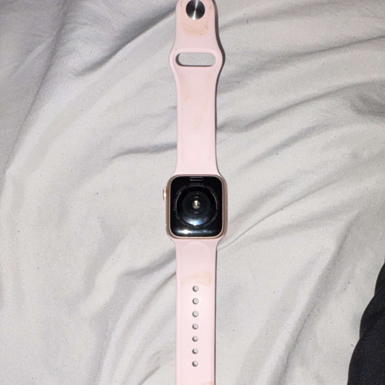 Apple Watch Series 5 50mm Gold Aluminum Pink Silicone used -WATCH IS LOCKED