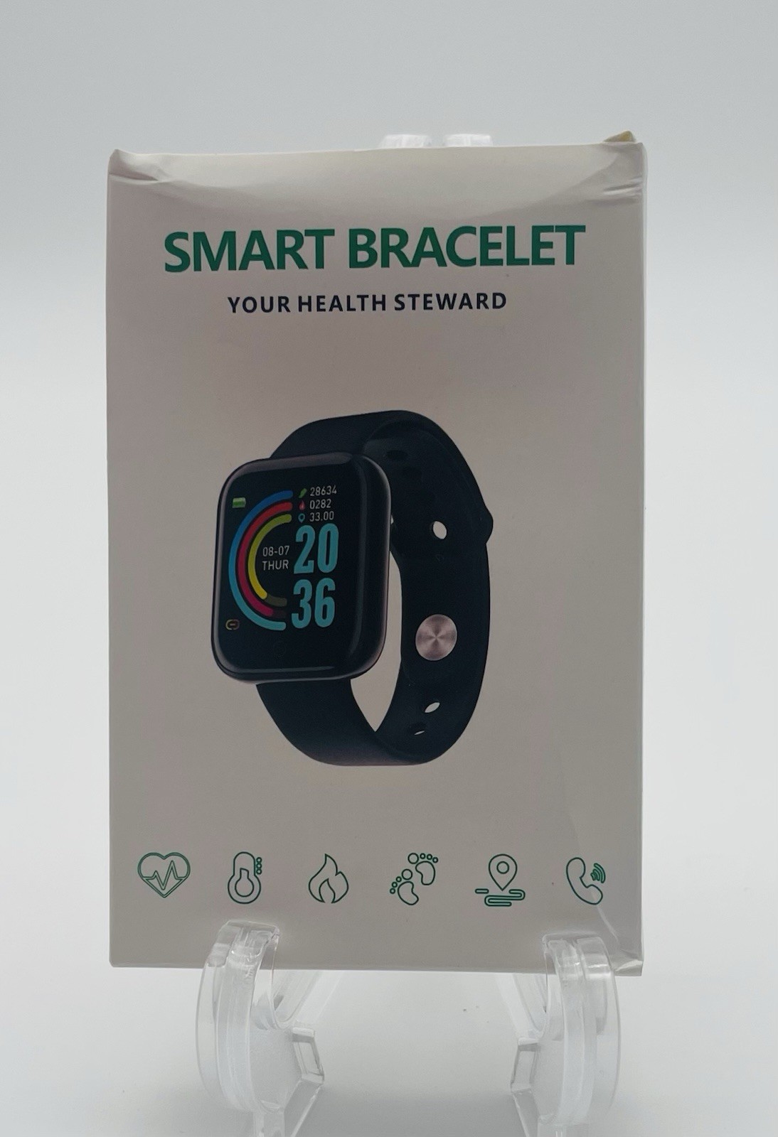 Smart Health Bracelet – Functions: ❤️ Rate, Blood Pressure, Steps, Alarm & More