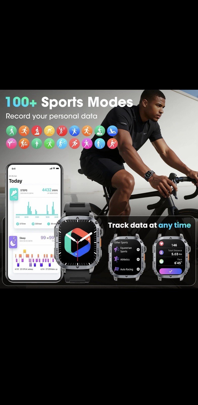 2.01″ Smart Watch Bluetooth Call Touch Screen many Sports Modes IP68 Android iOS