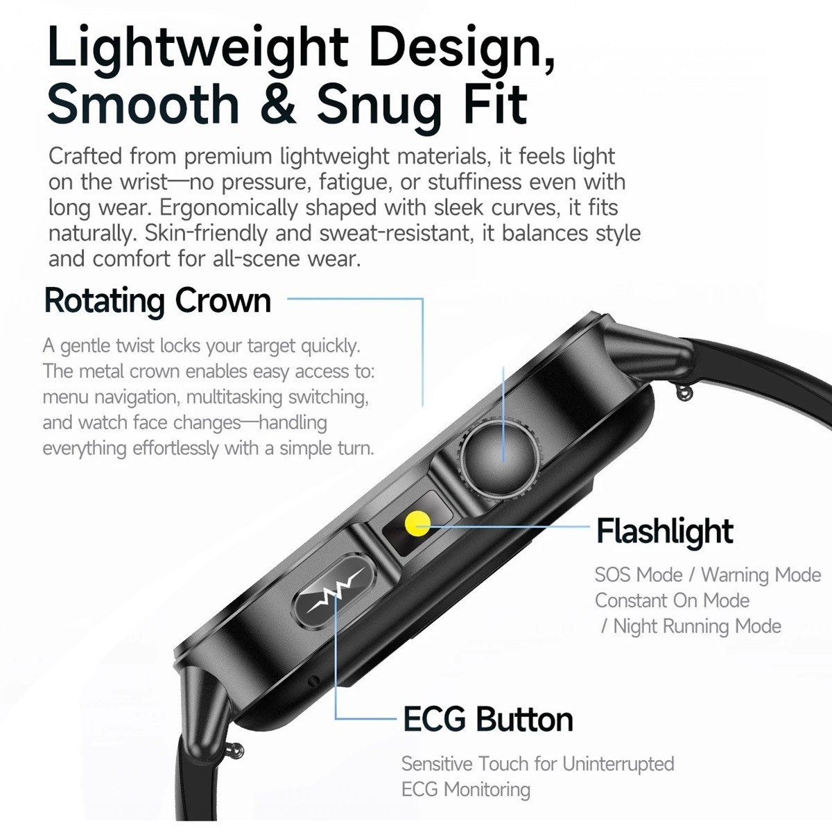 ET571 ECG+PPG 2.0″ Smart Watch Bluetooth Call Health Monitoring IP68 Waterproof