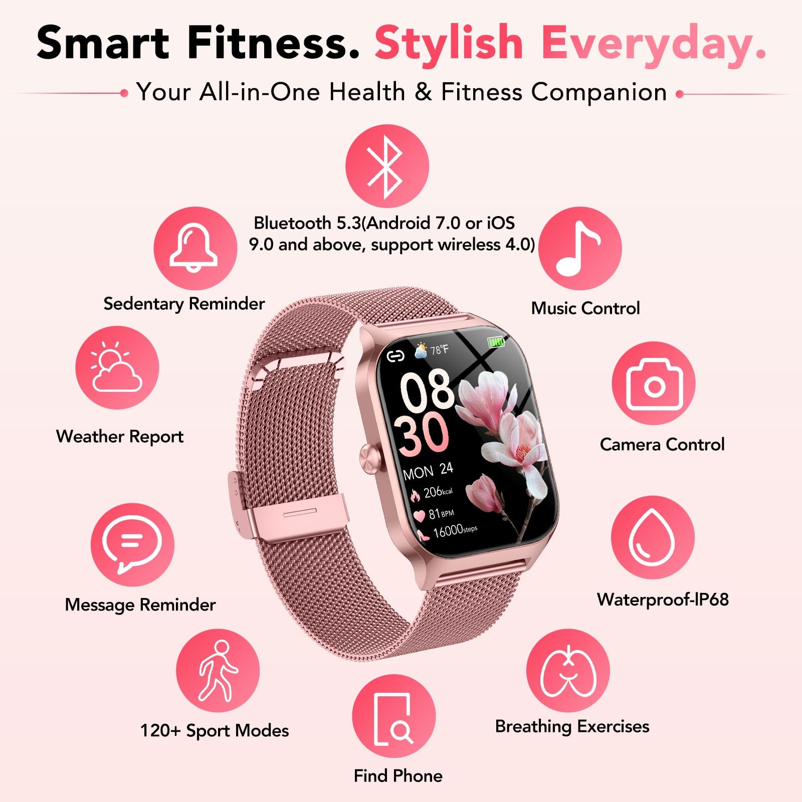 1.85 Inch Smart Watch Women Fitness Tracker Heart Rate Sleep Monitor 2 Bands…
