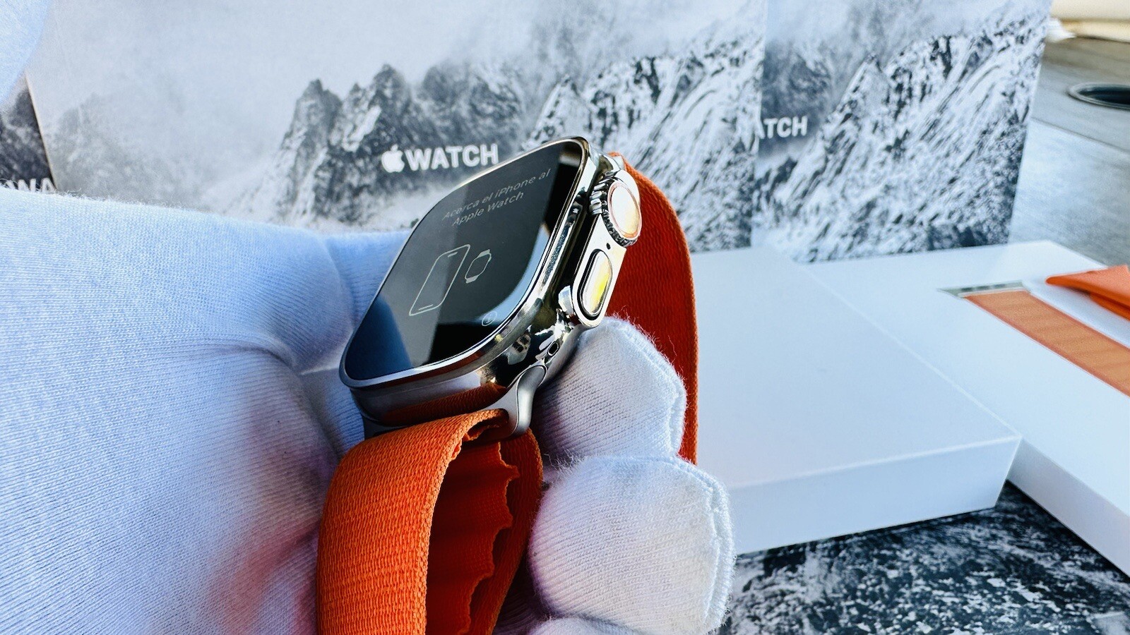 Custom Diamond Polished 49MM Apple Watch ULTRA 2 with Orange Loop Band LTE GPS