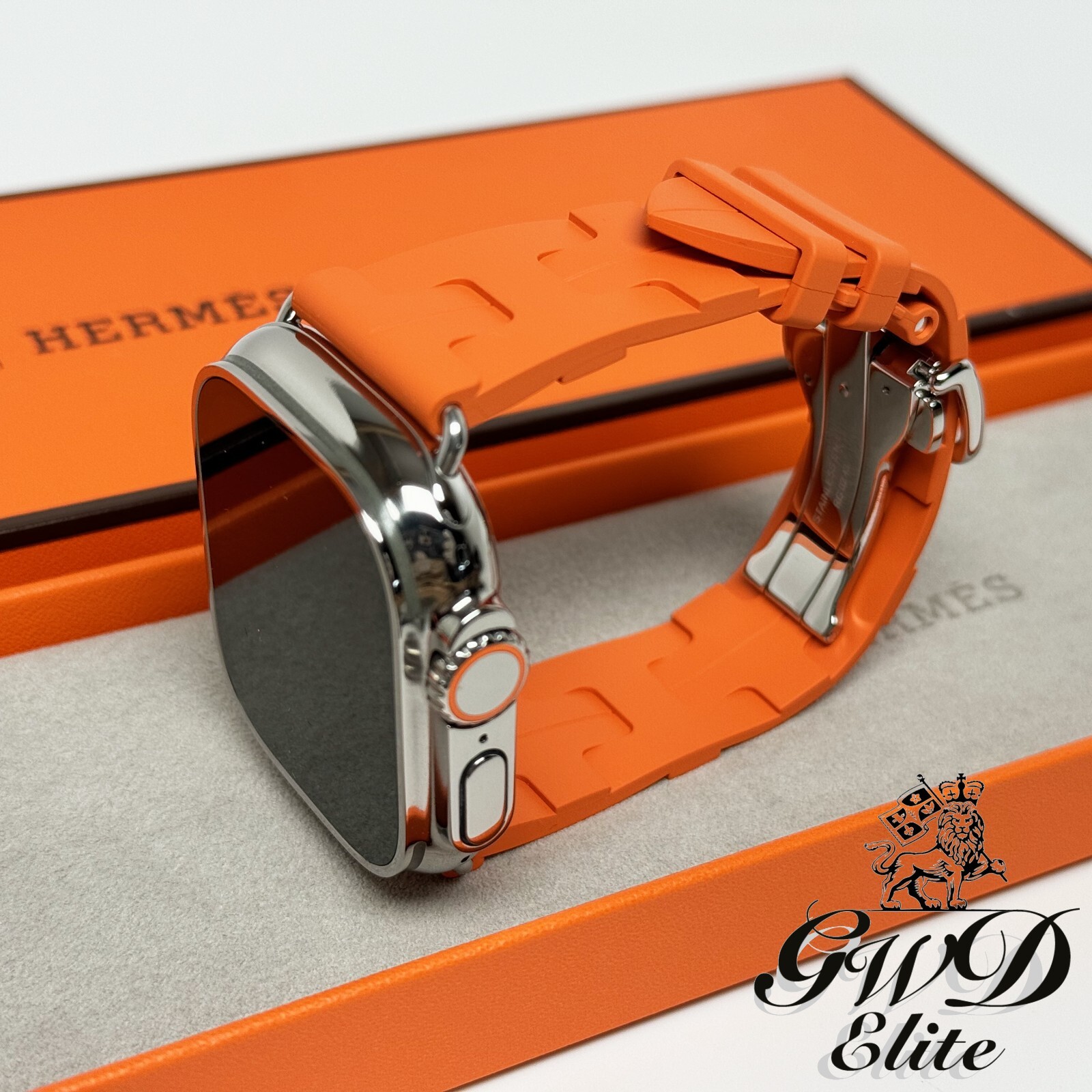 49mm Hermes Apple Watch Ultra 2 Kilim Orange Rubber Deployment Custom Bundle