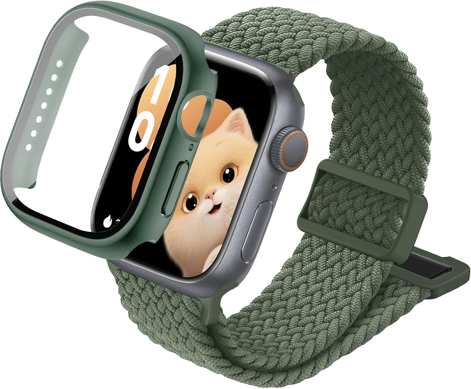 Nylon Elastic Solo Loop Case for Apple Watch Series 9 8 7 44/45mm with Screen Pr