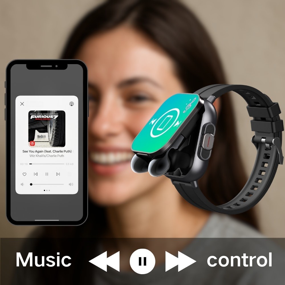2 In 1 Smart Watch With Earbuds Wireless Call Music Play Fitness Tracker