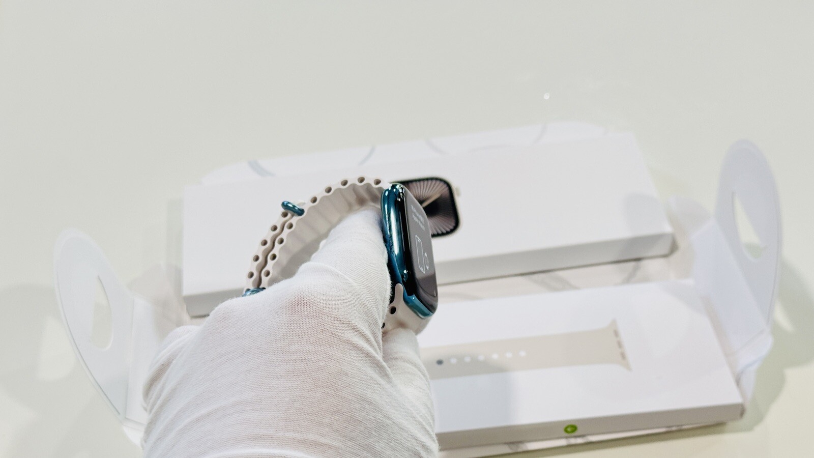 Custom Anodized Sky Blue Gold 46MM Apple Watch SERIES 10 White Ocean Band