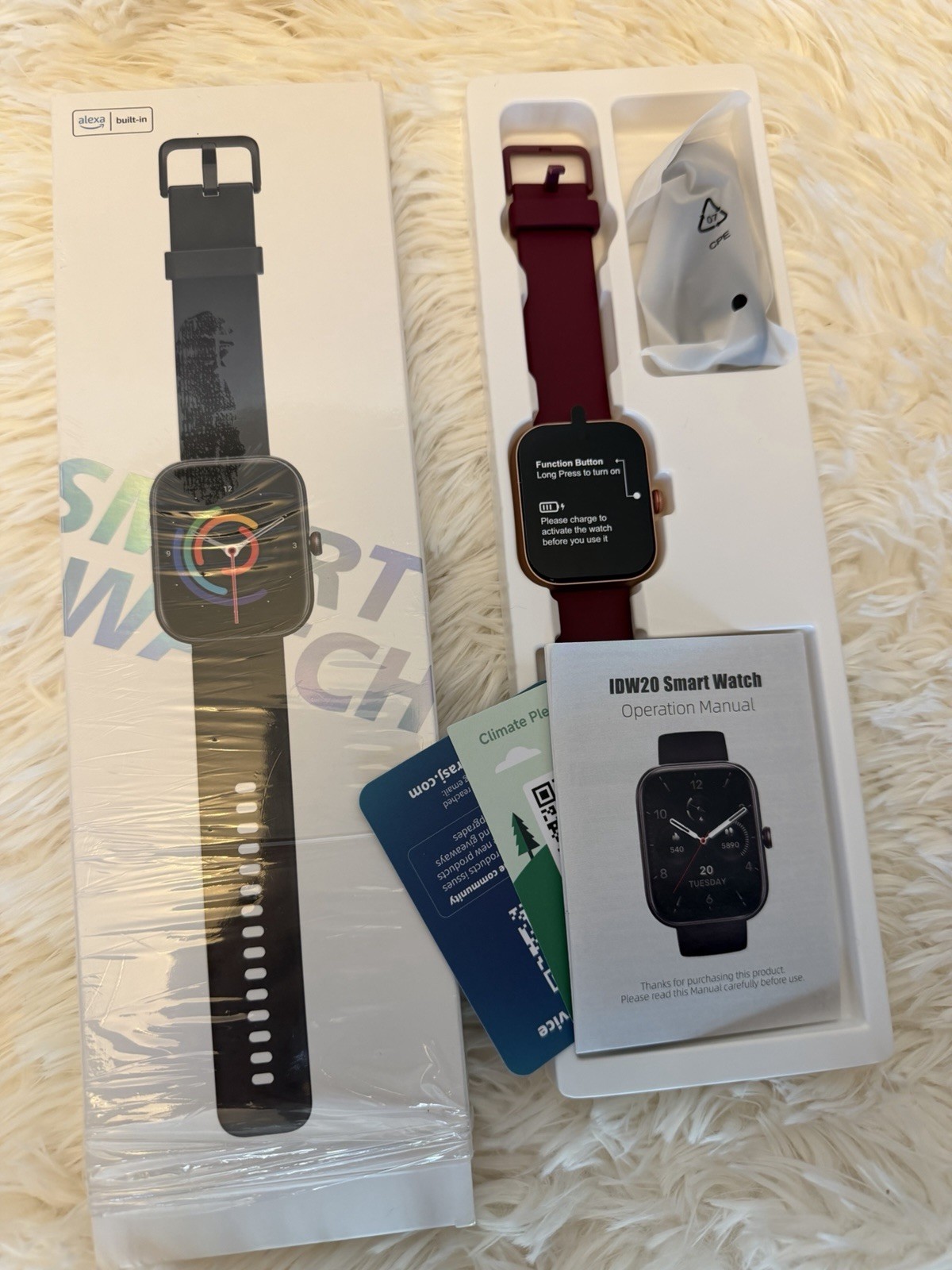 Smart Watch IDW20, Maroon Silicone Band 1.91″ HR Bluetooth 22mm, only one left