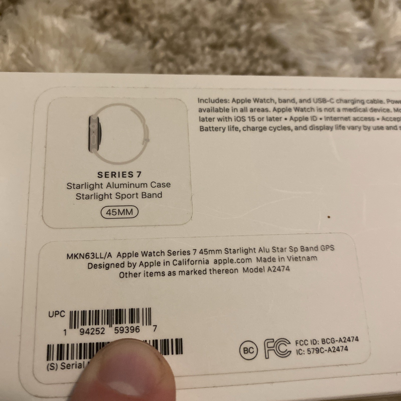 NIB Apple Watch Series 7 GPS 45mm Starlight Aluminum Case with Starlight Band