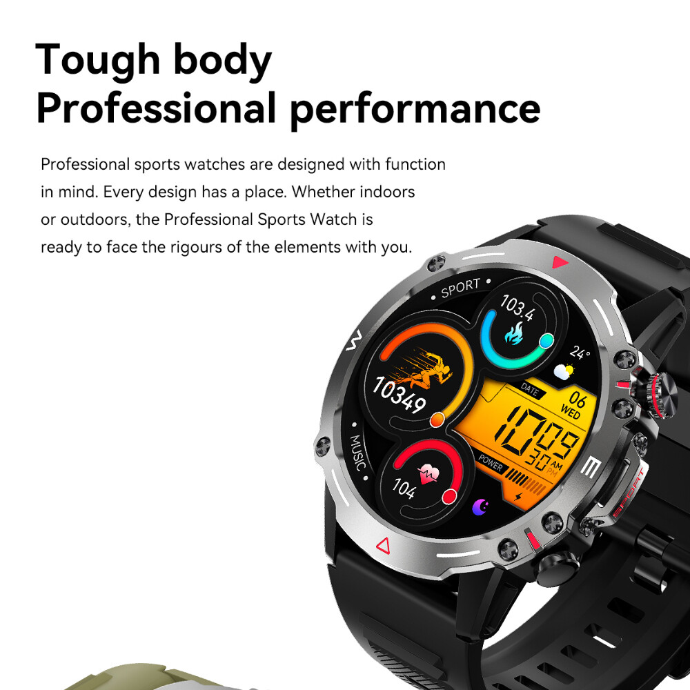 2025 Military AMOLED Smart Watch Bluetooth Call NFC Rugged Sport Fitness Tracker