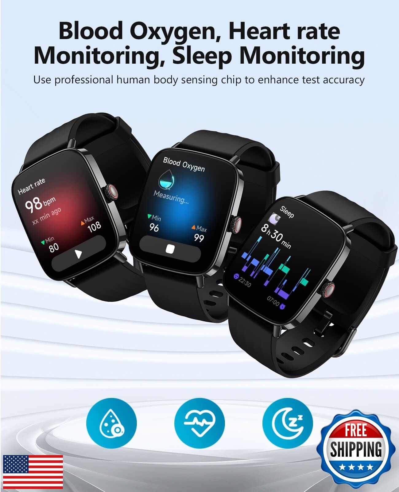 AI Voice-Controlled Smart Watches with 1.85″ Screen – IP68 Waterproof, 24/7 H
