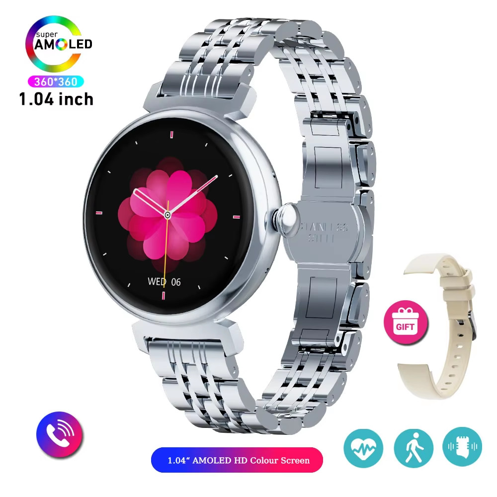 1.04 Inch AMOLED Screen Fashion Ladies Smart Watch Screen Always Display Bluetoo