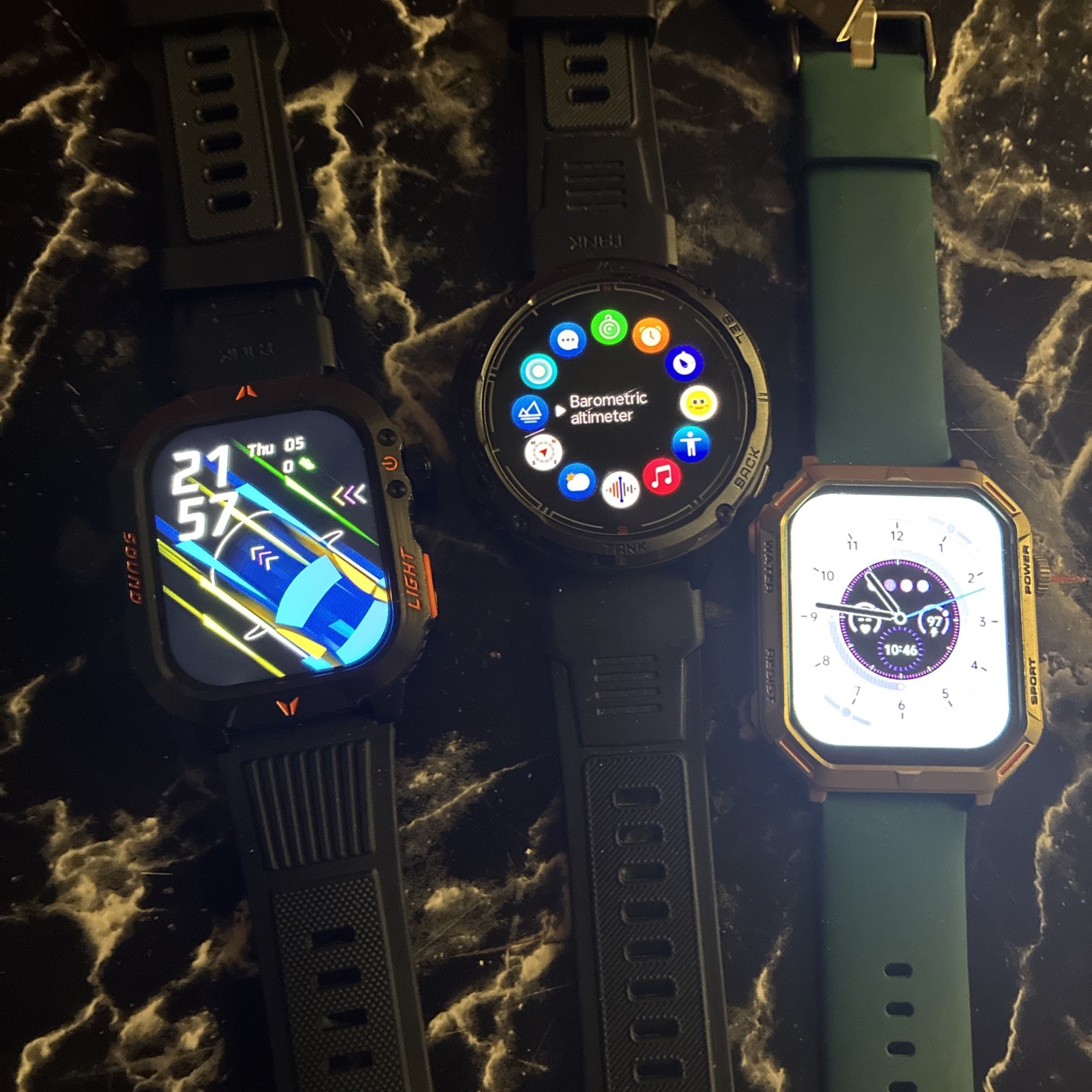 Lot Of 3 High End Tactical Smart Watches Tested✅+Cord (all Use Same Cord)