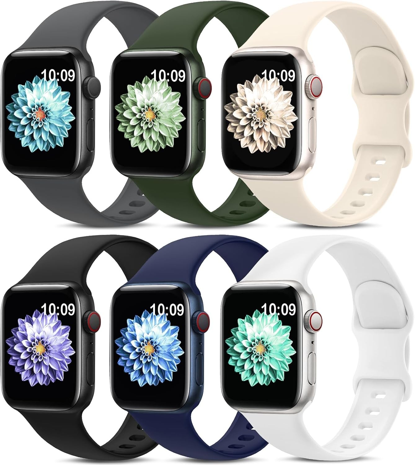 6 Pack Silicone Strap Compatible with Apple Watch Series 8 44mm Waterproof
