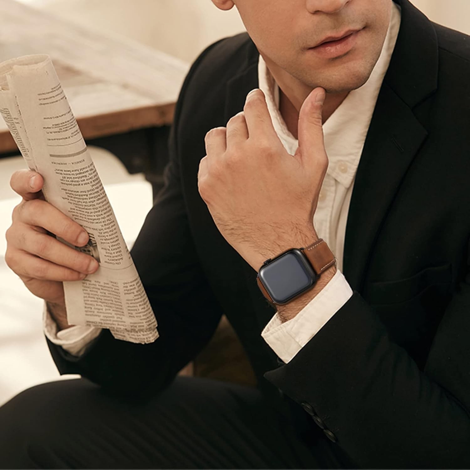 Genuine Leather Replacement Band for Apple Watch Series 1 2 3, 42mm Compatibilit