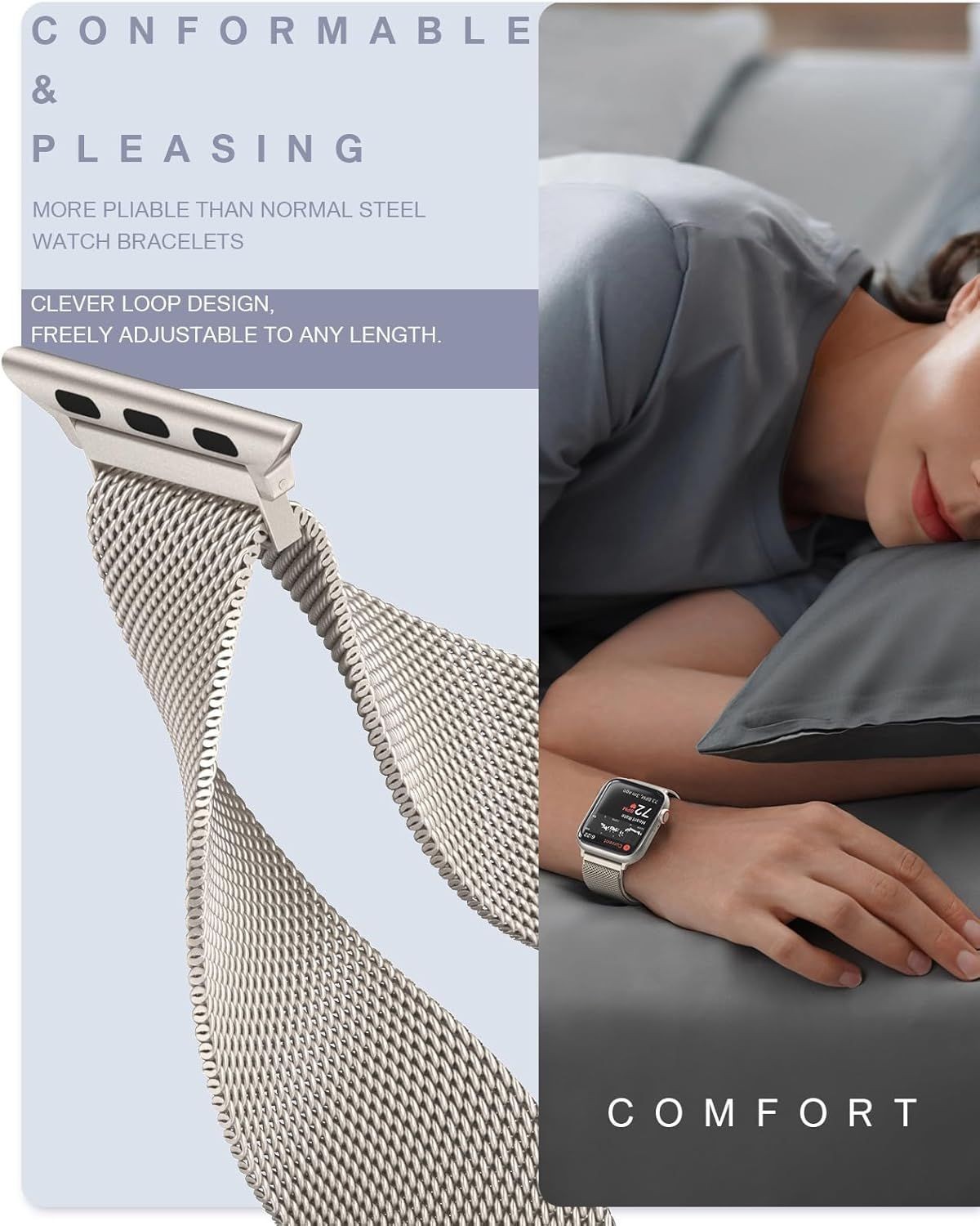Stainless Steel Milanese Loop Strap Compatible with Apple Watch 41mm 40mm
