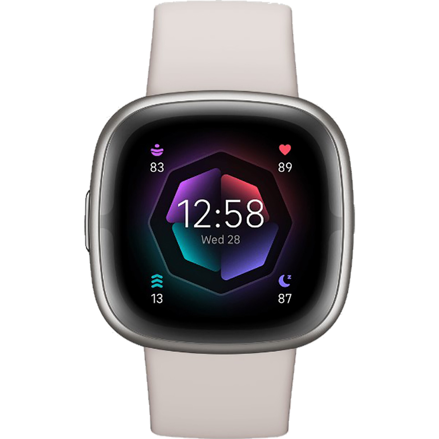 Fitbit Sense 2 Lunar White / Platinum Aluminum Bluetooth Smartwatch NEW