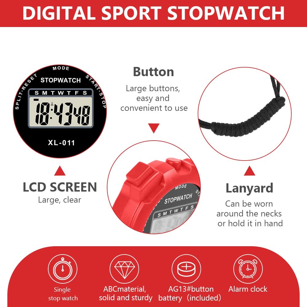 Digital Stopwatch Single Lap Split 12/24 Hour Clock for Coaches Swimming Running