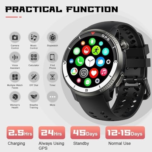 GPS Smartwatch for Men & Women, 1.43″ AMOLED Display, Fitness Tracker, 170+ Mode