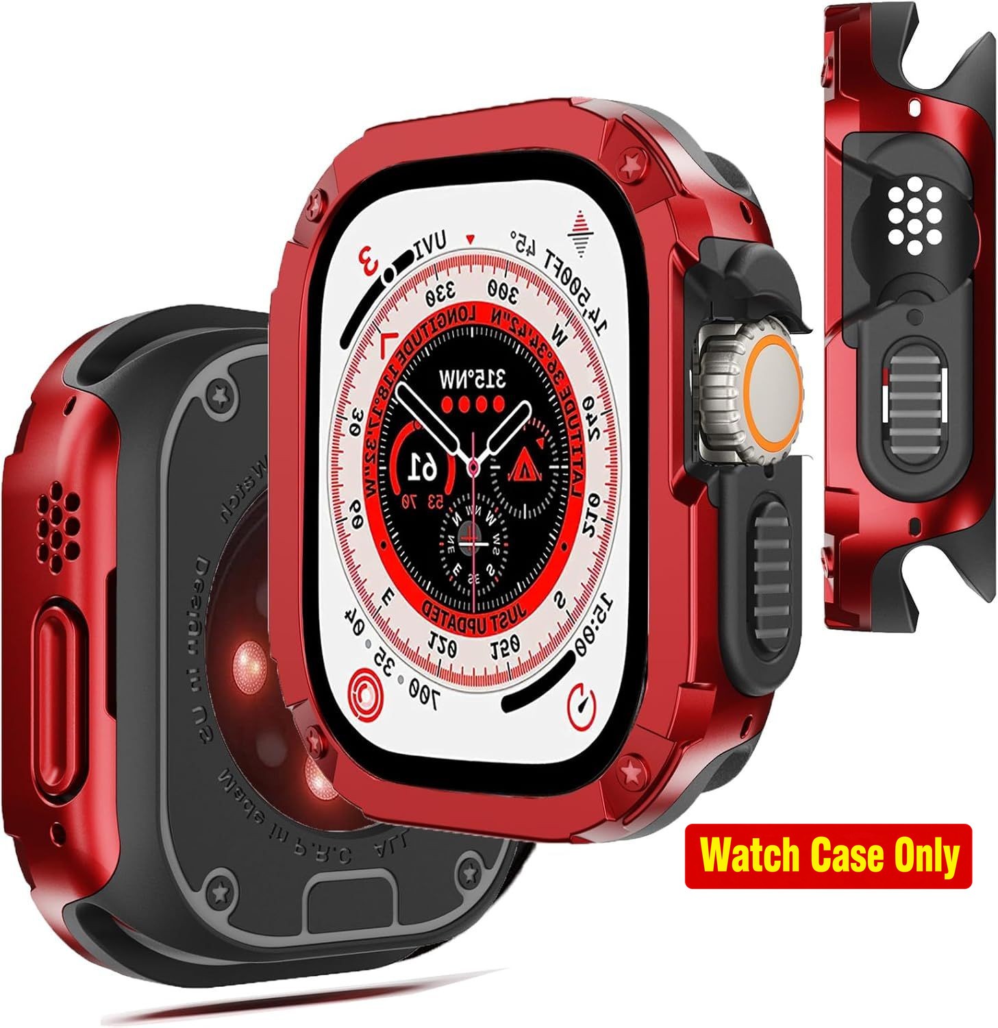Shockproof Soft TPU Bumper Case for Apple Watch Ultra 2 49mm Black with Red